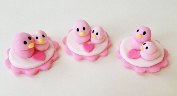 12 little fondant mom and baby ducks toppers -for baby shower- Il_570xn