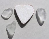 4 Heart shape Sea Glass, sea pottery jewellery,sea glass pottery,sea glass beads, Unique pieces of the Mediterranean sea