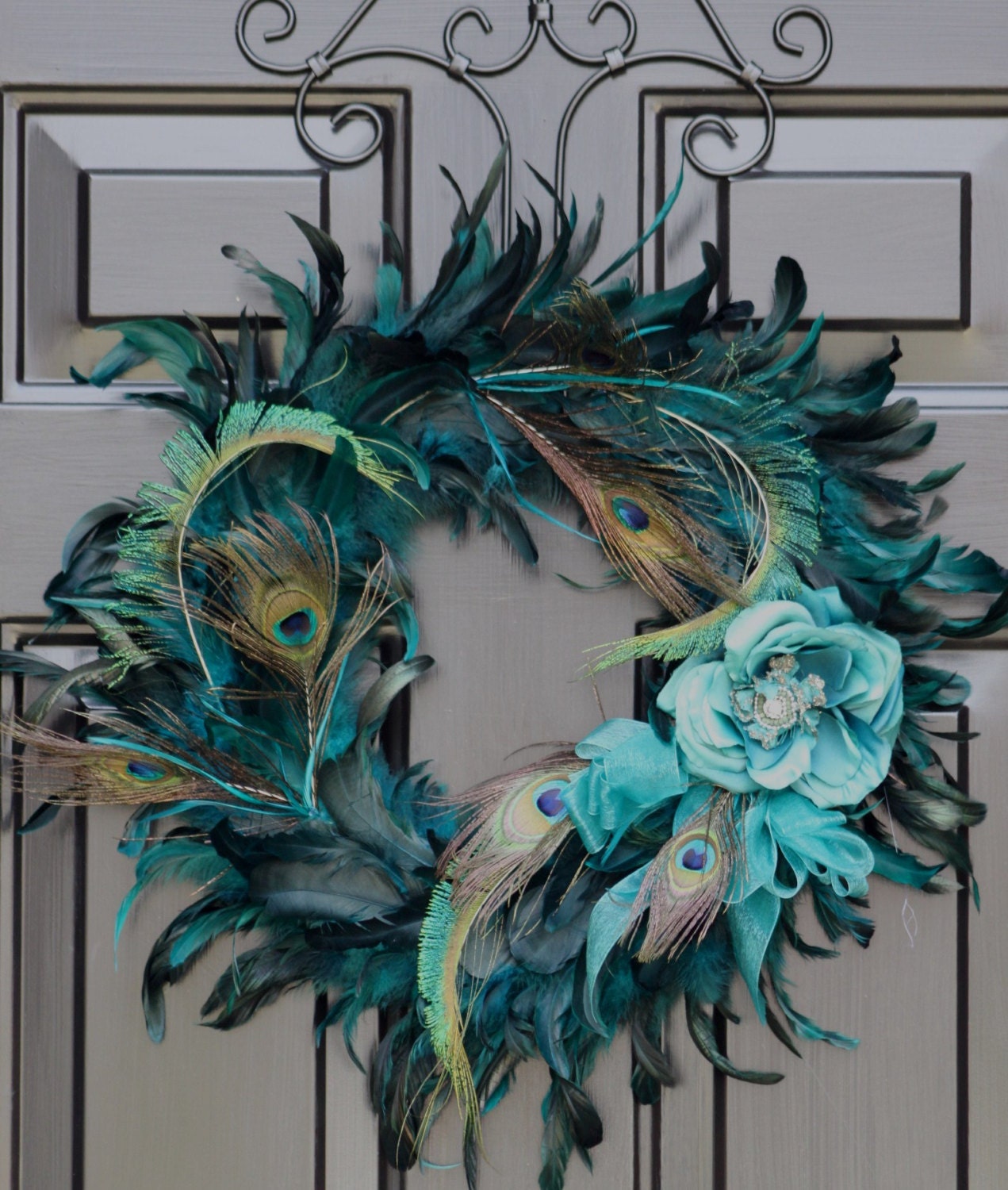 Peacock Feather Wreath - Summer Wreath - Home Decor - Mothers Day - Gift Idea - Door Wreath - Handmade Gift
