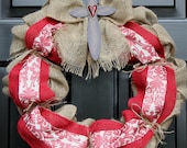 Burlap Wreath - Cross Wreath - Wreath for door - Gift idea - Country Cottage - Christian home - Door Wreath - Burlap Wreath - Red Wreath