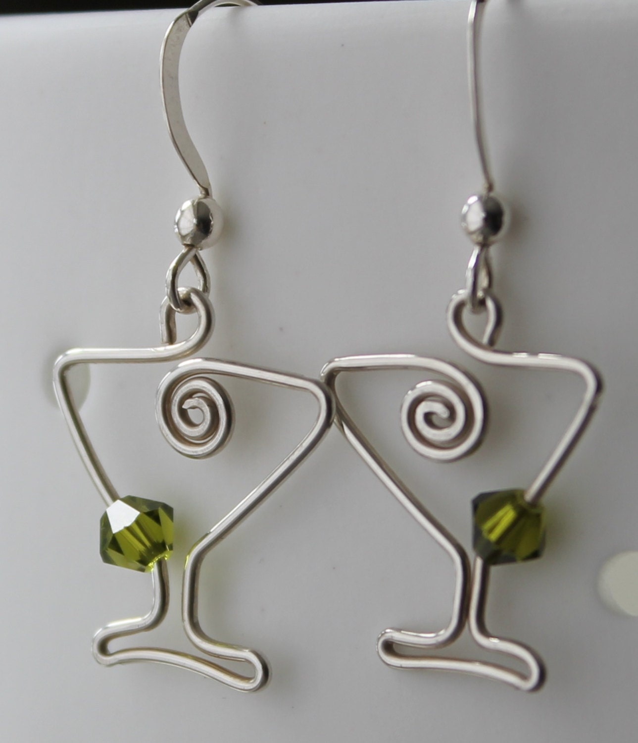 Sterling silver Martini Glass earrings with olive by SomeArtsyName
