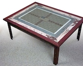 Razor Blade Art Coffee Table out of reclaimed wood. Incredible.