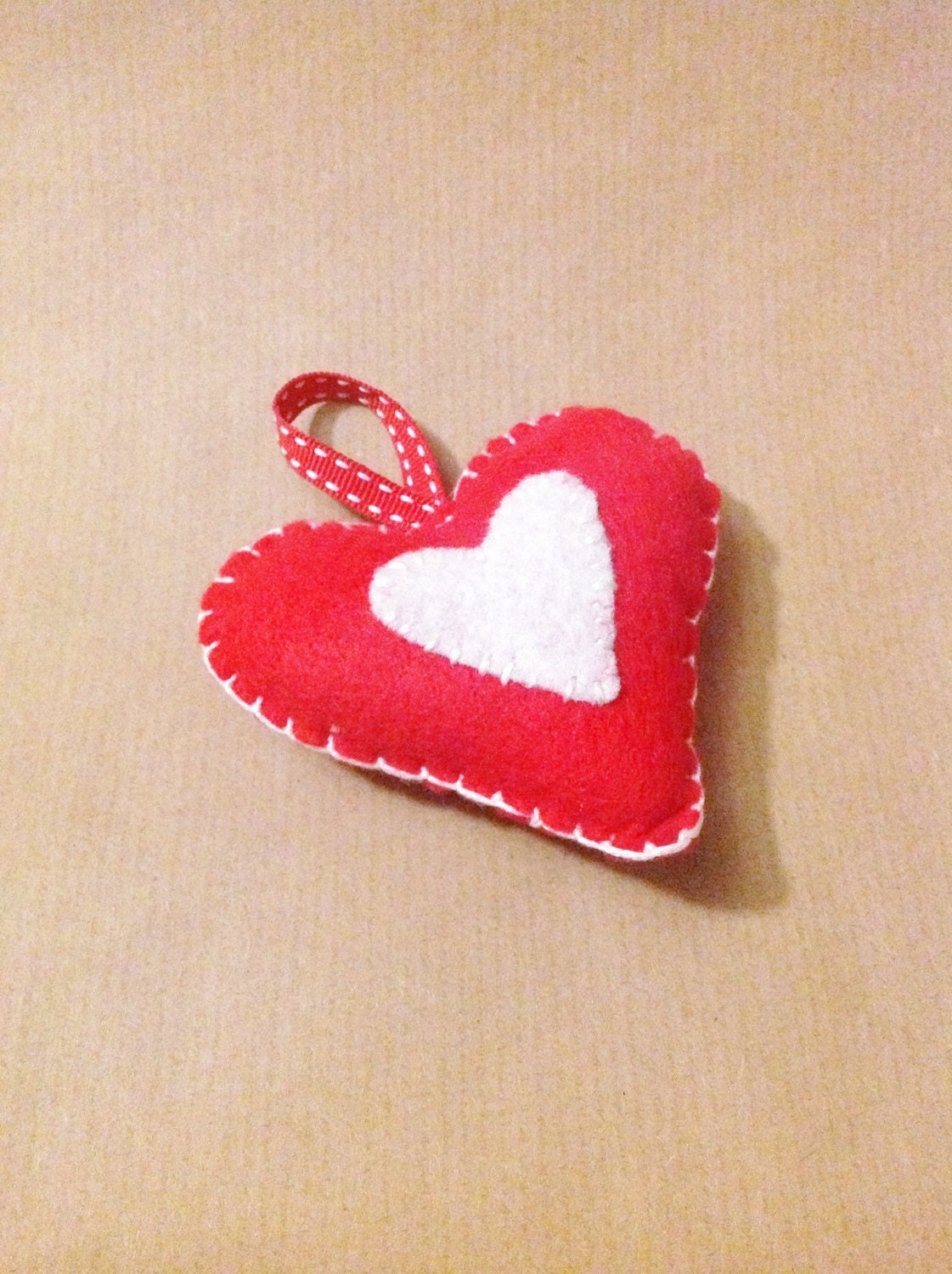 Cute Red and White Love Heart Hanging Felt Ornament