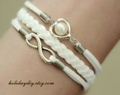 Bridesmaid gifts,Sisters gifts,White Pure bracelet,infinity bracelet, heart shaped with Imitation pearls bracelet,wedding bracelet ,IB095