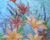 Oil on Canvas Original Painting Fantasy "Parachutists in the garden" Vesna Longton