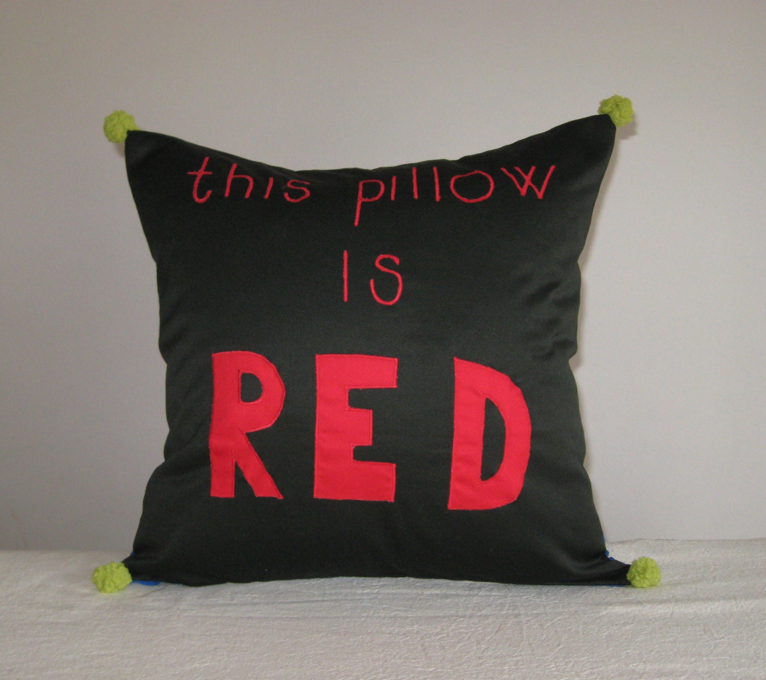 Red letter olive green blue decorative accent throw pillow cover case - Fun kids teenage room vintage look industrial home decor