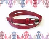 Leather belt for women, Pink Red leather belt, Narrow belt, ALL SIZES