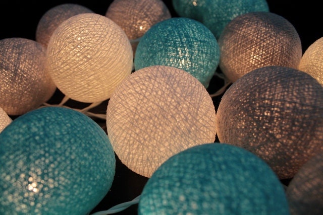 Turquoise Pastel Cotton Ball String Light  Fairy Light Bedroom or Party