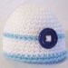 Big Blue Button Baby Hat - handmade crochet - fits about newborn to 6 months