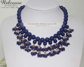Blue statement necklaces,Bib necklaces,Beadwork necklaces,water drops necklaces,Choker necklaces,Women Jewelry