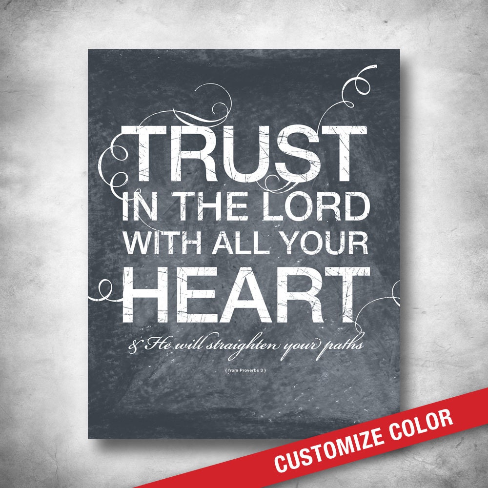 Subway Art. Inspirational Quote. Scripture Wall Art. Bible Verse. Christian Art. Proverbs 3 Trust. CUSTOM COLOR. 16x20 Fine Art Print