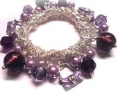 Purple handbag pearl charm bracelet