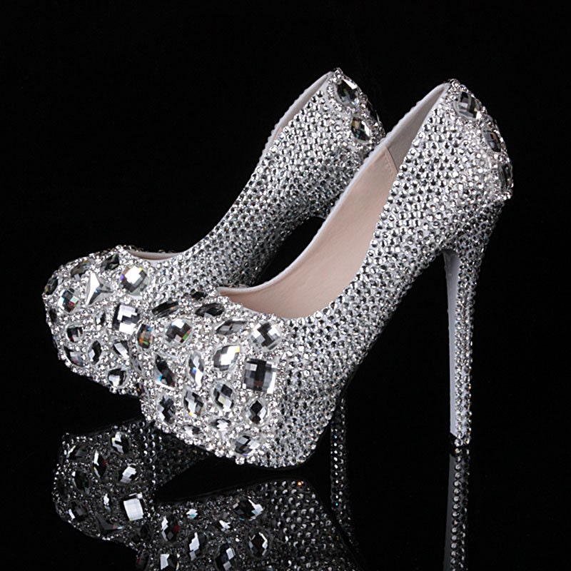 Sale  Crystal Wedding Shoes,Thick High Shoes ,Party shoes,Bridal Shoes,Peep-toe shoes