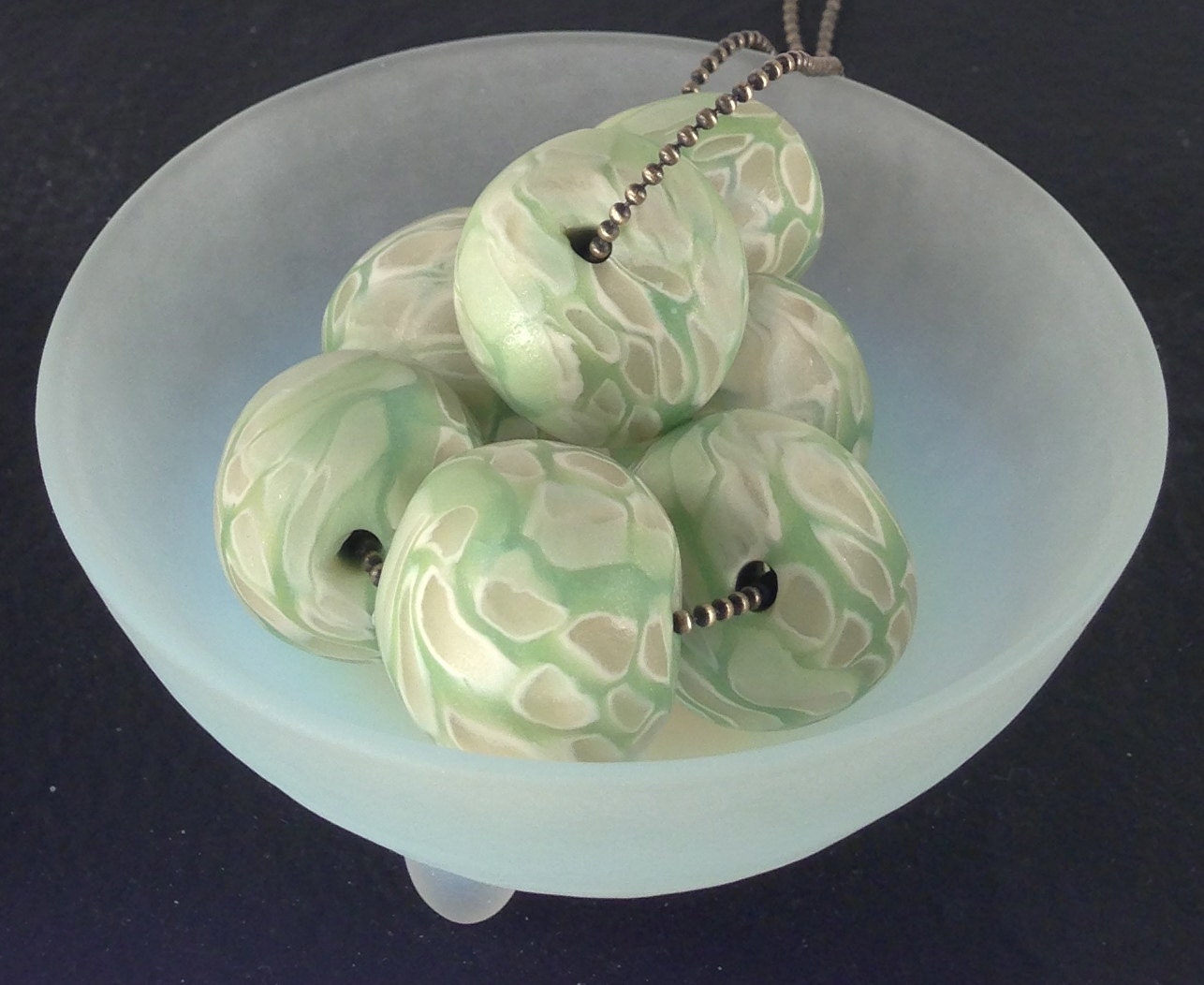 Pear Blossoms.Translucent Polymer Clay Necklace. White. Mint Green.