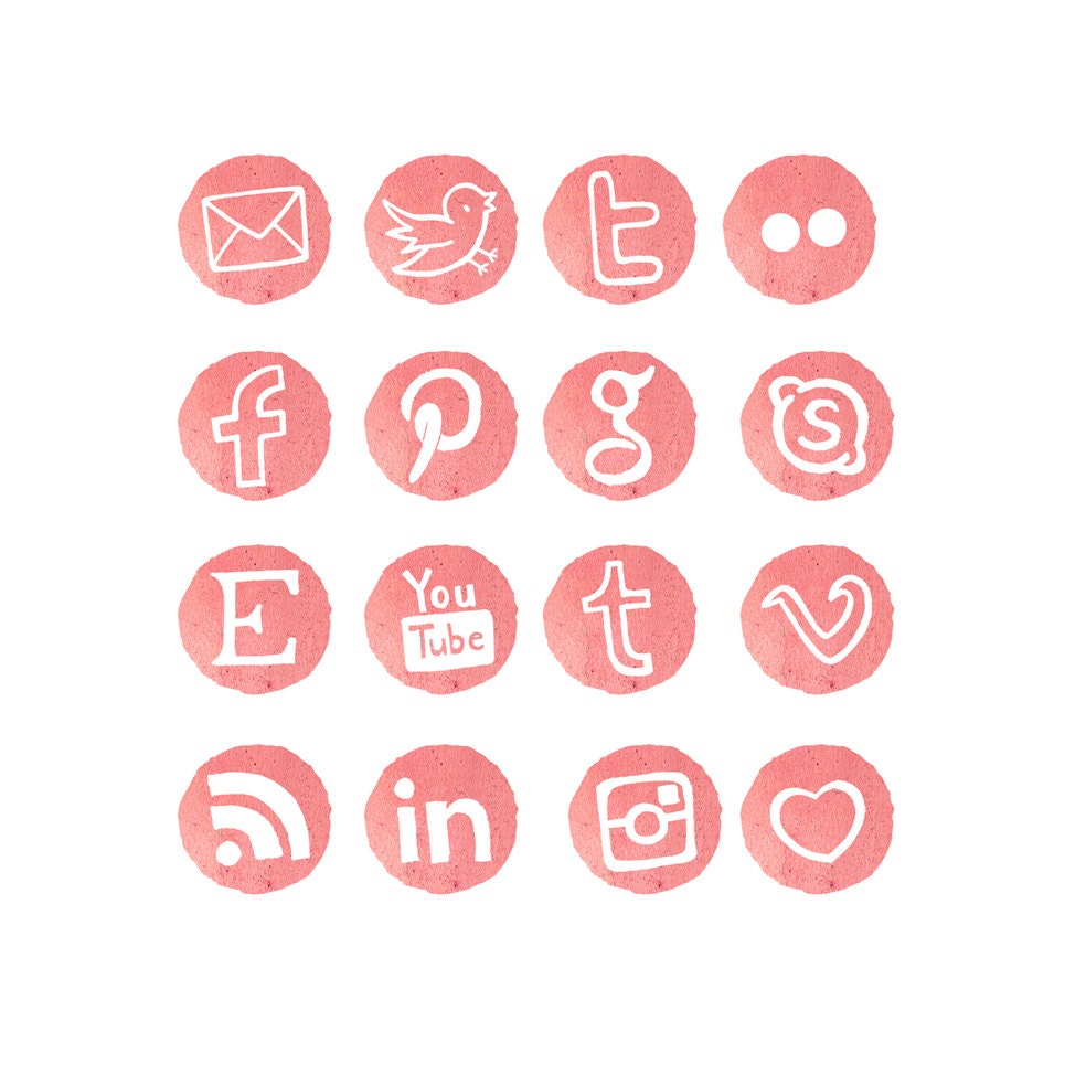 12 Hand Drawn Social Media Icons Pastel Pink Social Media Social Media Icons Social Network Icons Media Icon