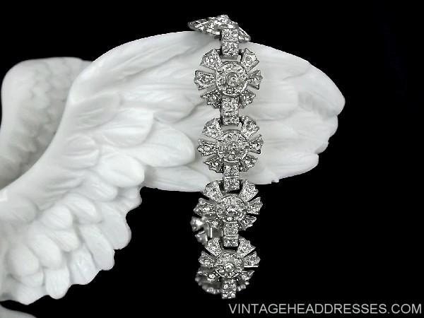 Vintage Art Deco 1920's Pave Diamante Bracelet - Paste Rhinestone Bracelet - Wedding - Bridal - Great Gatsby