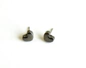 Bronze Black Heart Stud Earrings, Small Minimalist Ceramic Posts - LemoneRouge
