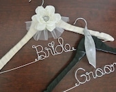 COMBO DISCOUNT / Groom's Hanger Bride's Hanger With Flower / Wedding Brooch Hanger / Personalized Hanger / Custom Bridal Hanger