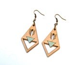 Lasercut Hand Painted Wooden Geometric Earrings: Mint, Peach, Turquoise, Tan