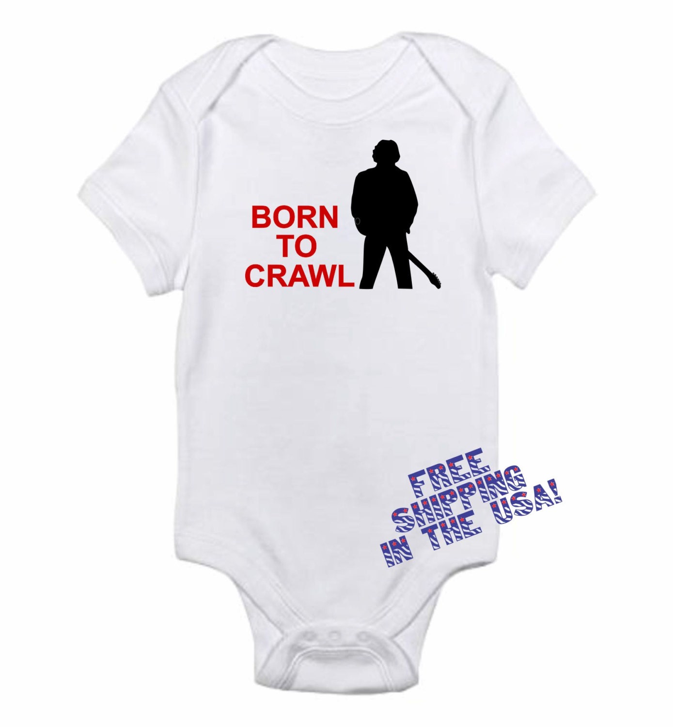 Born To Crawl Bruce Springsteen The Boss Rock Retro 80s 70s Inspired Funny Baby Onesie 0-3m, 3-6m, 6-9m, 12m or 18m