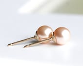 Handmade pearl studs, pale peach, pearl earrings, 6mm Swarovski crystal pearls, post earring, 14k gold filled, Petite Mimi Jewelry