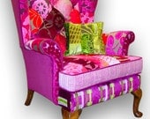 Patchwork wing back armchair in Designers Guild velvets