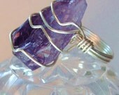 Sterling Silver Amethyst Druzy Knuckle Ring Gorgeous Purple Lavender Organic Natural Wire Wrapped Ring Size 7.50 to 7.75 Artisan Jewelry