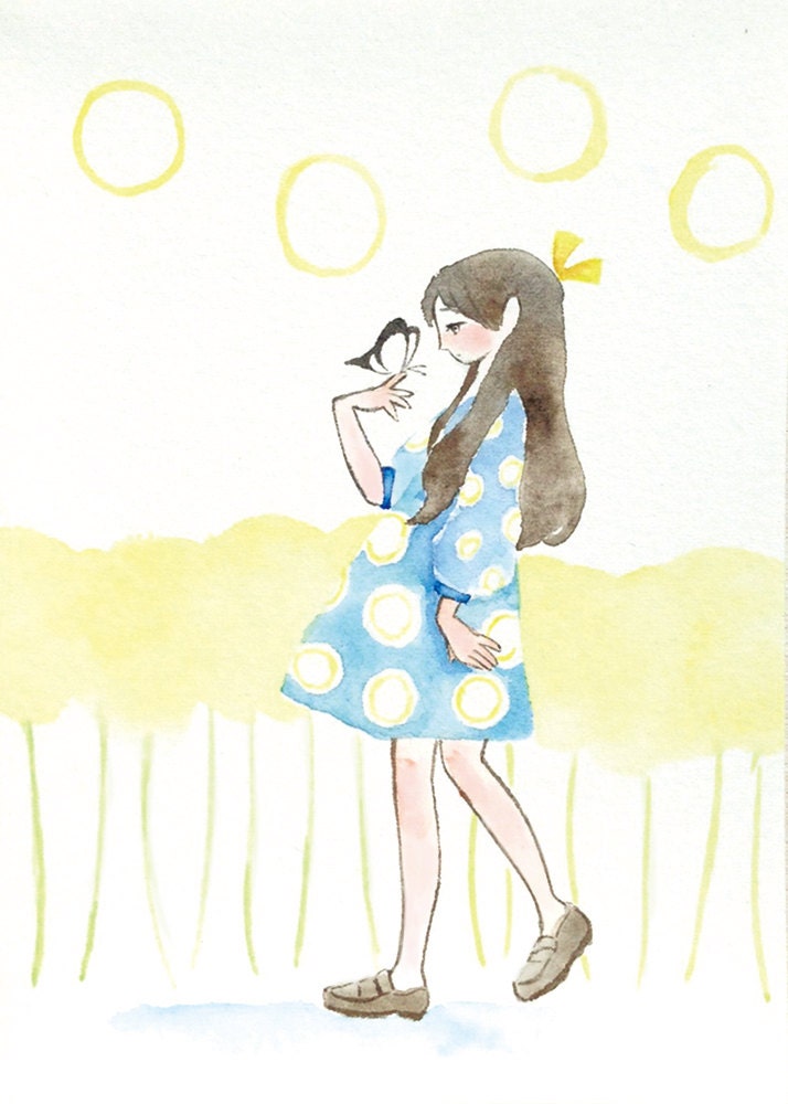original illustration 5x7 "yellow road"  Watercolor Painting