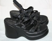 Vintage Women Black 90s Chunky Buckled Platform Shoes