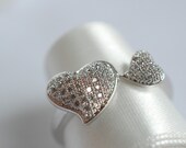 Platinum crystal rhinestone heart to heart silver ring bridal bridesmaid engagement wedding chic love jewelry gift for her, ODS0127-20