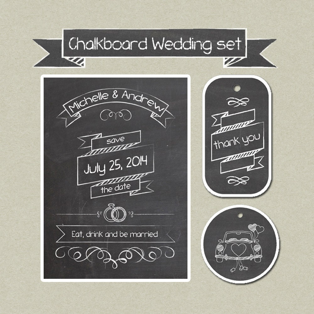 Chalkboard Burlap save the date card wedding set bride groom printable wedding DIY 5x7 customizable wedding invitation thank you tag