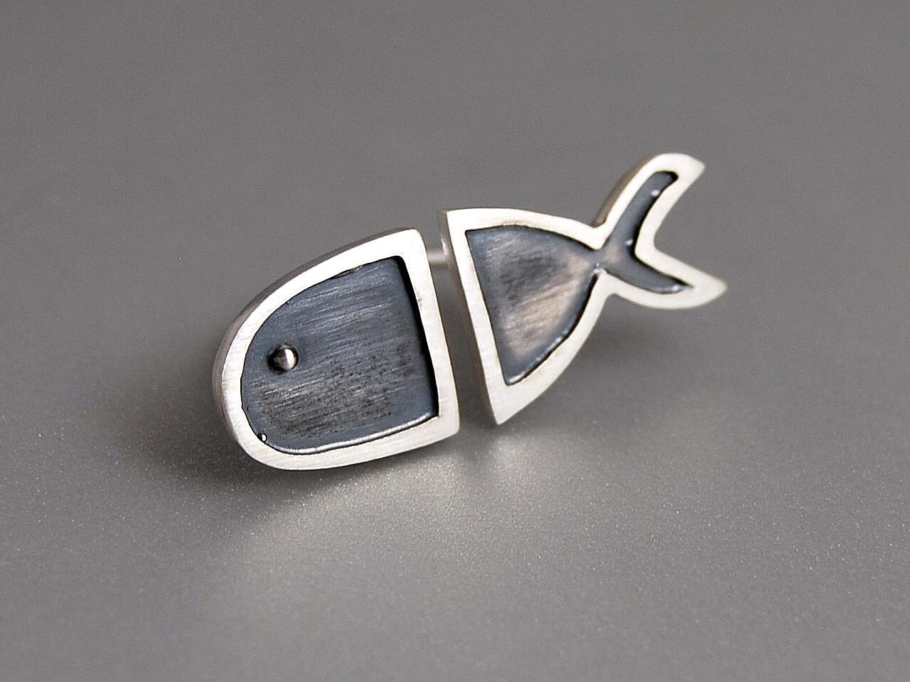 Big Fish Double Statement Ring Sterling Silver Open Design Band Slightly Adjustable Original Design Sea Summer Lover Aquarium Themed