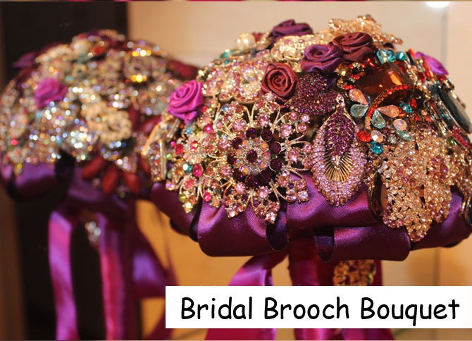7 Inch Red Bridal Flower Wedding Bouquet Brooch Lace Shell Crystal Pearl Rhinestone made -9