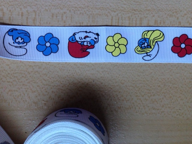 2 yd white smurf grosgrain ribbon 7/8" BTY for bow - papa smurfette