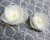 Pair of Delicate Chiffon Bridal Hair Flowers, Ivory or White, Wedding Hair Accessories, Floral Bobby Pins, Dainty and Sweet