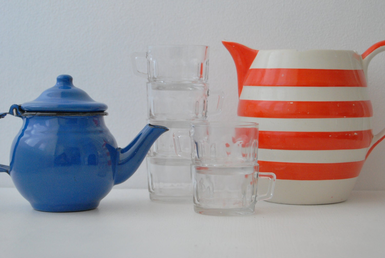 60s Coffee Cups set of 6 Vintage Glass /// Original Made in Portugal by Crisalex /// out of stock kitchen wear