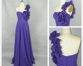 Strapless Sweetheart Beading Purple Handmade flowers Chiffon Prom Dress Bridesmaid Dress, Party Dress, Evening Dress, Wedding Party Dress