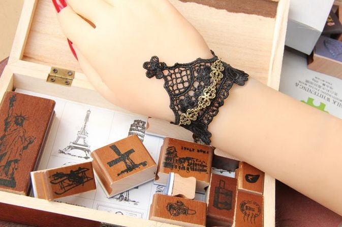 gothic bracelets black flower lace black tassels retro charm bracelets women fashion jewelry makeup
