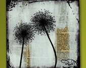 Dandelion Love Handmade Glass and Wood Wall Blox from Upcycled Dictionary page book art - WilD WorDz - Dandilion 1 of 4 Wish