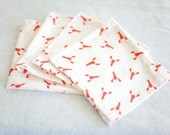 Small Red Lobster on White Set of 4 Cotton Lunchbox/Dinner Napkins