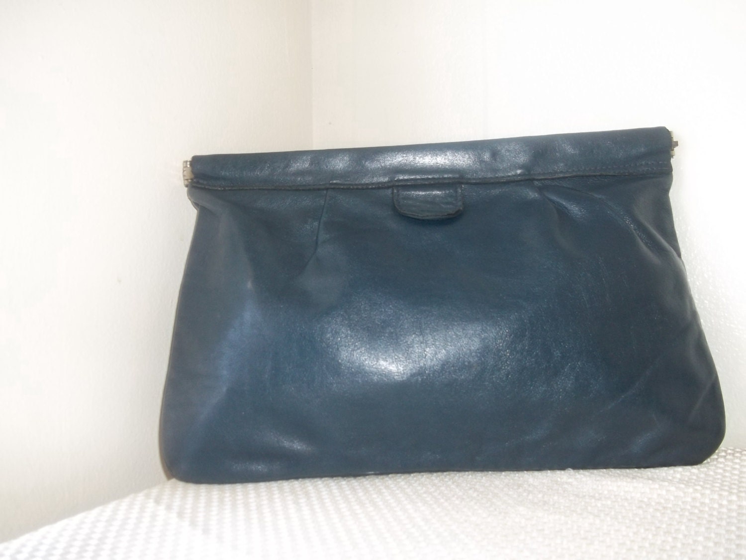 Navy Blue Leather Clutch Purse by TKJMemories on Etsy