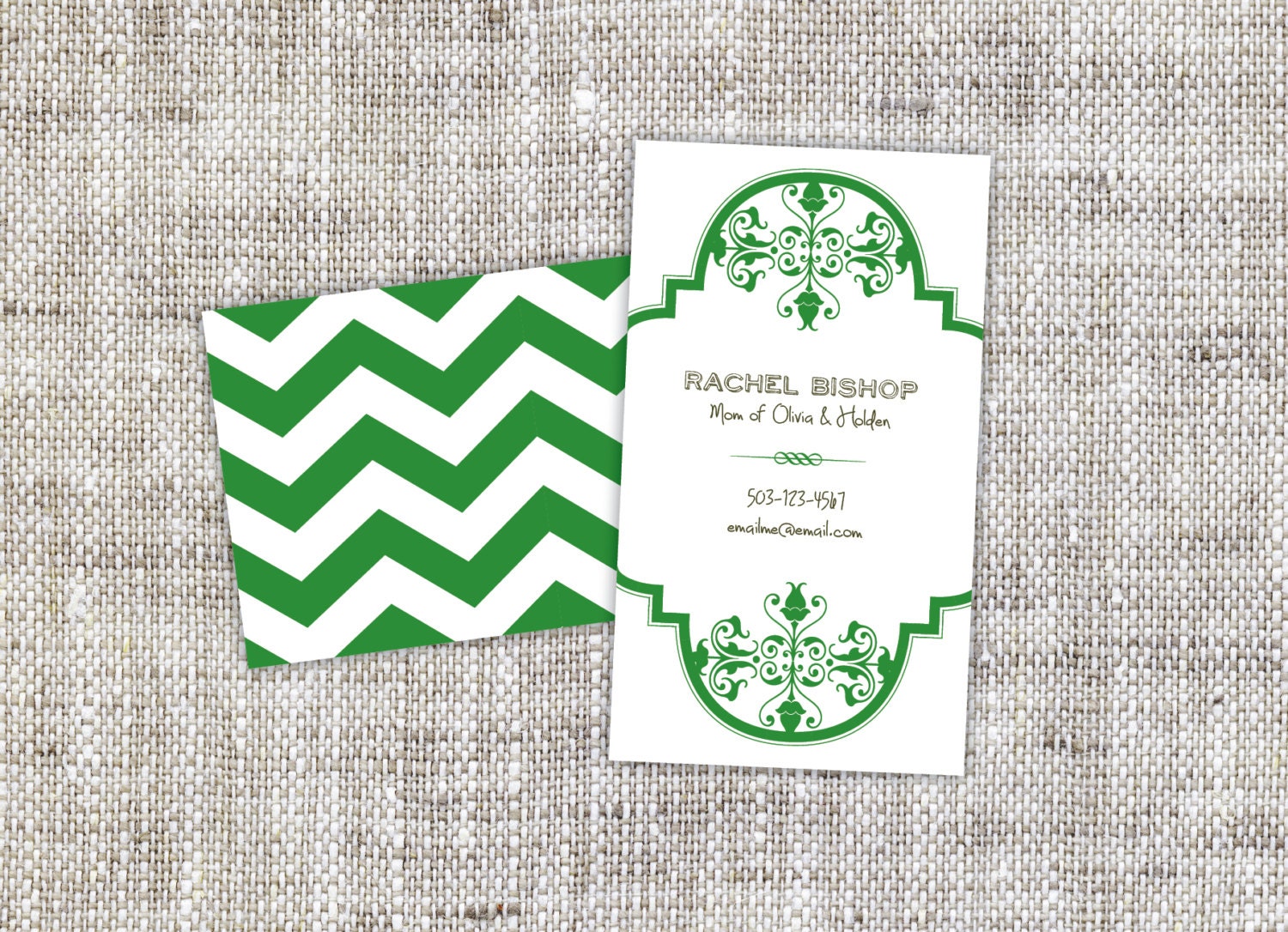 Green Chevron PRINTABLE Personalized Calling or Business Cards