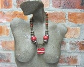 African Beaded Necklace - Handmade by South African artist Yoka Wright using Wood Backed Dyed Bone Bead, Chunky, African Ethnic Tribal Beads