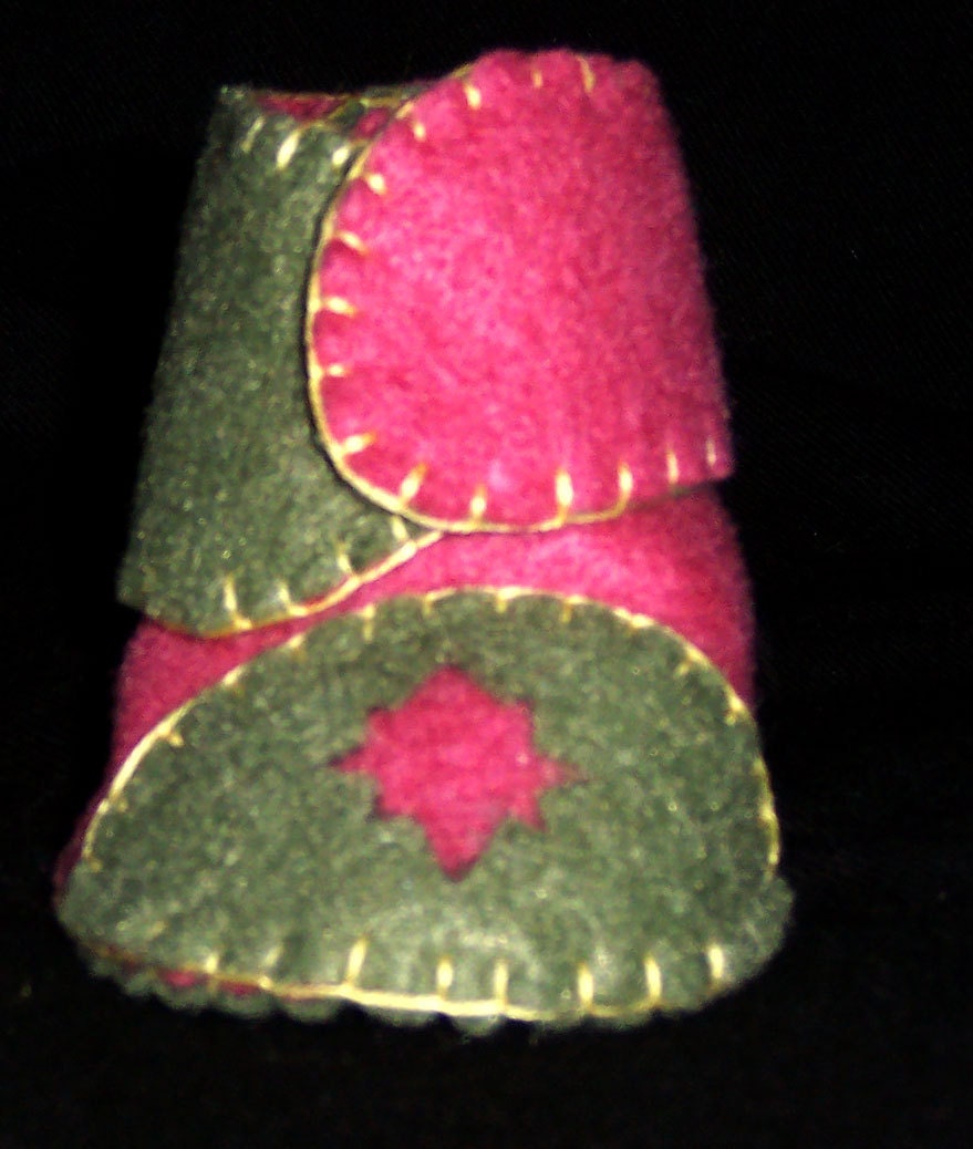Hand-Crafted Felt Dusty Rose and Moss Green Baby Booties