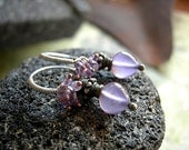 Sterling & Amethyst Ear Hoops .Wire Wrapped Earrings .Purple Gemstone