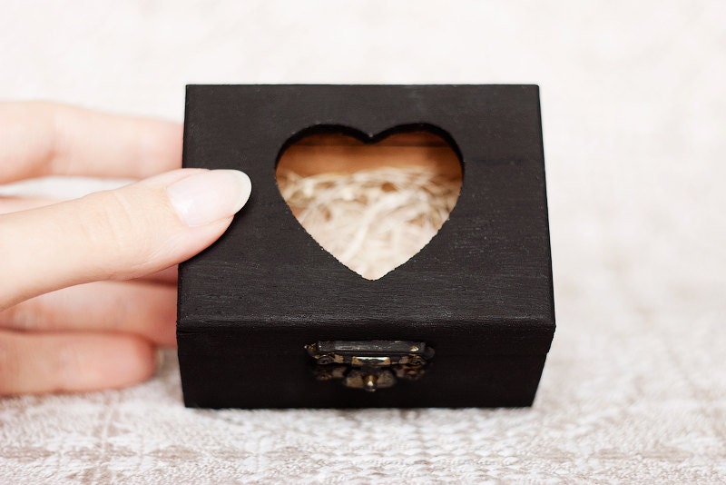 Small, black matte wedding box "Hollywood Regency Chic" - Wooden box, black, ring bearer box, ecofriendly, jewelry box