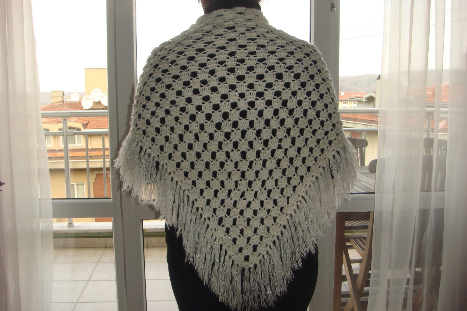 handmade cozy, light, soft and warm knitted wool shawl, wrap and stole