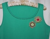 Ladies, Cotton Singlet, Tank Top, with Crochet Appliques - Beaded Top