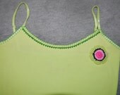 Ladies, Cotton, Singlet, Tank, Top, with Crochet, Flower Applique - Beaded Top