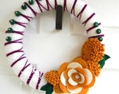 Felt and Yarn Wreath: 12inch "Violet and Mustard" and FREE Micro Wreath